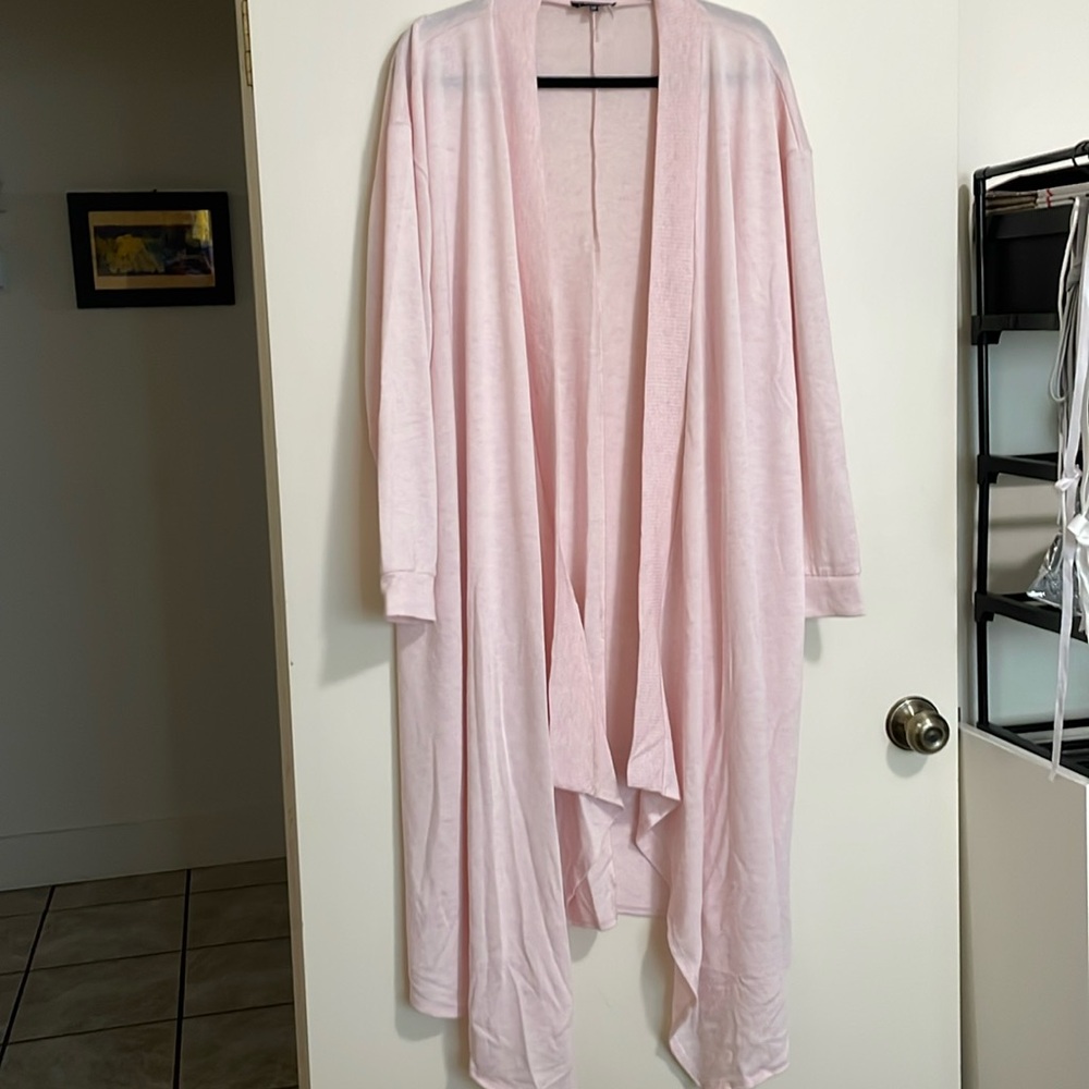 Plus Size Long Pink Cardigan